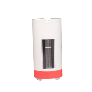 The Eppendorf Research Plus Control Button, Red, 2.5mL features a white cylindrical design with a transparent vertical window, red base, and control button, displayed on a plain white background.