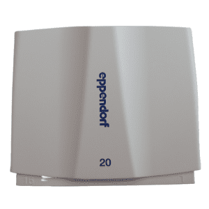White plastic Eppendorf cover, labeled with blue text and the number 20; bottom features numbers 16 and 1. Designed for Research Plus or Xplorer Plus multichannel, 16-channel pipettes, 20μL (Eppendorf).