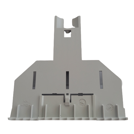 A white plastic mounting bracket with a rectangular base and multiple slots, designed to securely hold Eppendorf Research Plus, Xplorer Plus Ejector multichannel pipettes (16-channel, 20μL & 100μL).