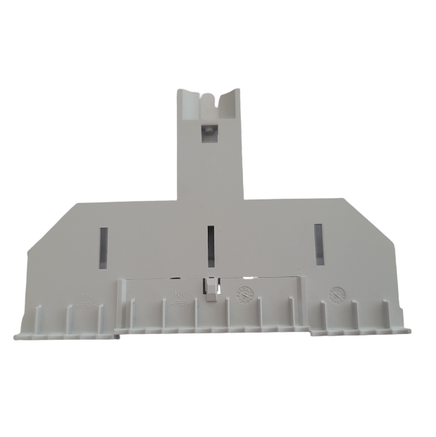 White plastic mounting bracket with vertical support and multiple slots, ideal for organizing Eppendorf Research Plus, Xplorer Plus Ejector Multichannel 24 Channel 20μL & 100μL pipettes; shown against a white background.