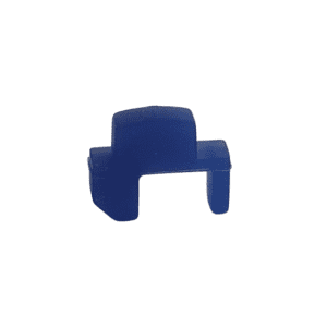 A small, blue, rectangular silicone On-Off button key for Eppendorf Xplorer/Xplorer Plus, resembling an accessory part and isolated on a white background.