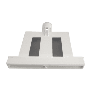 White rectangular plastic vacuum attachment with two wide vents and a cylindrical connector, compatible with Eppendorf Move It Pipettes – Research Plus, Xplorer Plus, Ejector, Multichannel, 1200μL. Shown on a plain background.