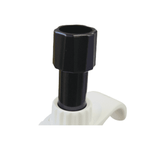 Close-up of a black cylindrical knob on a white Nichipet Air (Nichiryo) device, serving as the volume adjustment tool for single and multichannel models.