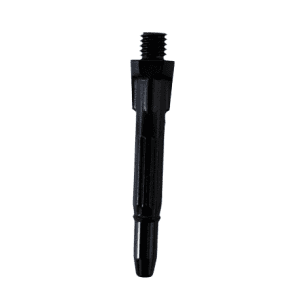 A black, cylindrical dart shaft with a threaded end is displayed against a white background, echoing the precision and design of the Thermo Scientific Finnpipette F1 ClipTip Upgrade Tip Fitting, 10μL Micro, Single & Multichannel Plastic.