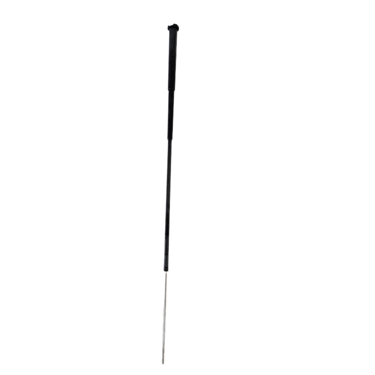 A black telescopic baton with a visible metal end stands vertically against a white background, echoing the streamlined style of the Thermo Scientific Finnpipette F1 ClipTip Upgrade, Piston, Single Channel, 10μL Micro.