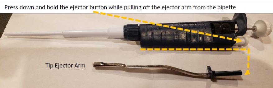 press down and hold the ejector button while pulling off the ejector arm