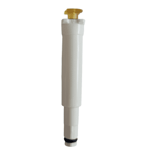 A white Pipetman L Px200LVR multichannel pipette (8 & 12 channels, 200μL, Gilson) with a yellow button is shown upright against a plain background. It features a piston assembly with V-Ring for precise liquid handling.