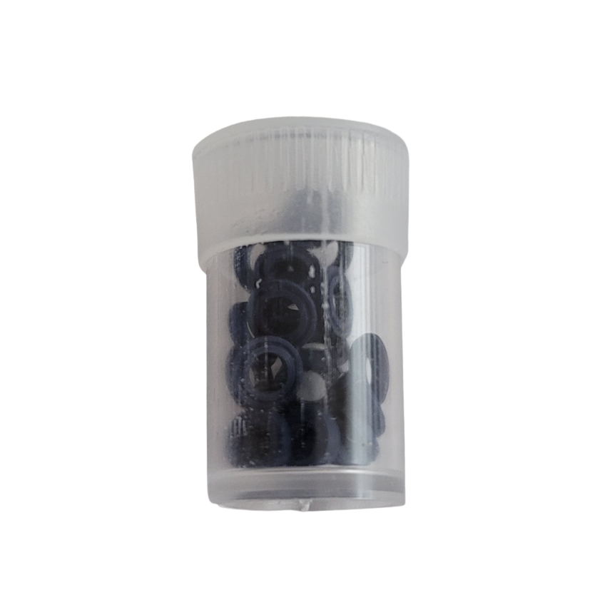 GI FA07381 A small clear plastic container holds black V-Rings, compatible with Gilson Pipetman L Multichannel 200μL and 300μL pipettes (Px200LVR, Px300LVR), 8 & 12 channels, shown against a white background. Contains 24-pack.