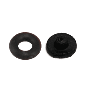 The Labnet Piston Seal and O-ring Set, Single Channel, 2μL (Labnet) includes a black rubber O-ring and a piston seal with a central protrusion, displayed side by side on a white background.