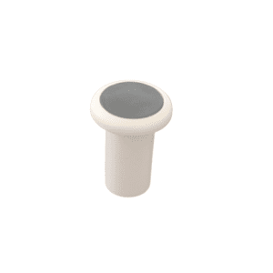 A white cylindrical object with a flat, round, metallic top—like the Transferpette S, New (2020+) Pipetting Key/Button with Snap Ring, SC & MC, All Volumes (BrandTech)—shown against a plain white background.