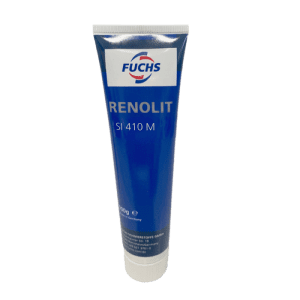 A blue tube labeled "Silicone Grease Tube, Type 410, 100g (Eppendorf)" stands upright against a plain white background.