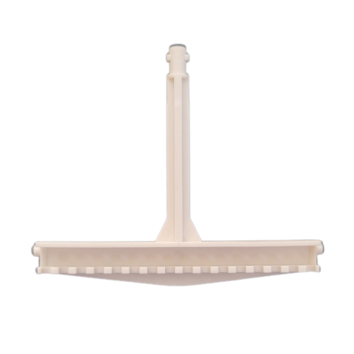 A white plastic squeegee with a straight handle and ribbed blade, inspired by the precision of the Eppendorf Research Plus Xplorer Plus Multichannel 16 Channel 20μL & 100μL piston actuator, is shown against a plain white background.