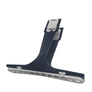 A close-up of the Pipetman L Tip Ejector Assembly, Multichannel, 12 Channel, 1200μL, P12x1200L (Gilson), featuring blue and white plastic parts with a spring mechanism, standing upright on a white background.
