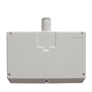 Rectangular white plastic cover for Gilson Pipetman L Multichannel Pipette, 12 channel, 100-1200 μL, with central cylindrical connector on top and "1" and "12" markings at the bottom corners.