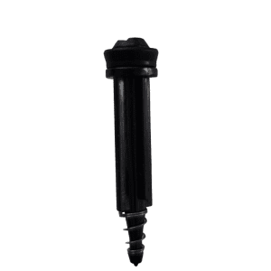 A black plastic Pipetman L Piston and Seal Assembly, Multichannel, 1200μL (P8x1200L, P12x1200L, Gilson), featuring a coil at the bottom and rounded cap, is shown on a white background—ideal for multichannel pipetting tools.