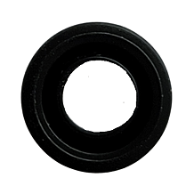 A top-down view of a black circular lip seal with a hollow center for the Rainin Pipet-Lite XLS+ Single Channel 300μL pipette, displayed on a white background.