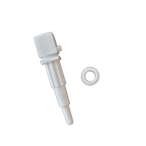 RA 17015205 A Rainin Nozzle & Cap, Multichannel, 10μL (Rainin), featuring a white nozzle and separate circular cap, are displayed on a plain white background.