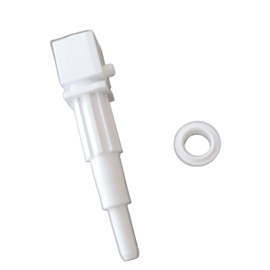 A Rainin Nozzle & Cap, Multichannel, 20μL (Rainin), featuring a white plastic nozzle and separate circular cap, both displayed against a plain background.