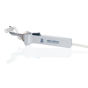 A white Cell-culture Hand Control Unit for QuikSip Bottletop Aspirator (BrandTech) with a connected tube, designed for precise liquid handling in cell culture applications.