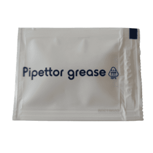 A 1g packet labeled "Sartorius Pipettor Autoclavable Piston Grease" (Sartorius), featuring 121°C and recycling symbols, is displayed on a white background.
