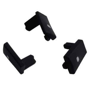 Three black rectangular plastic button sets with white dots and tabs are shown on a white background—perfect replacements for the Picus NxT, Single & Multichannel Button Set (Sartorius) pipettes.