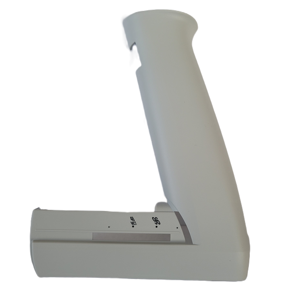 A white plastic Thermo Scientific E1 ClipTip Multichannel, Cover A, Print 3 device with a side grip and a sliding switch labeled 88 and 96.