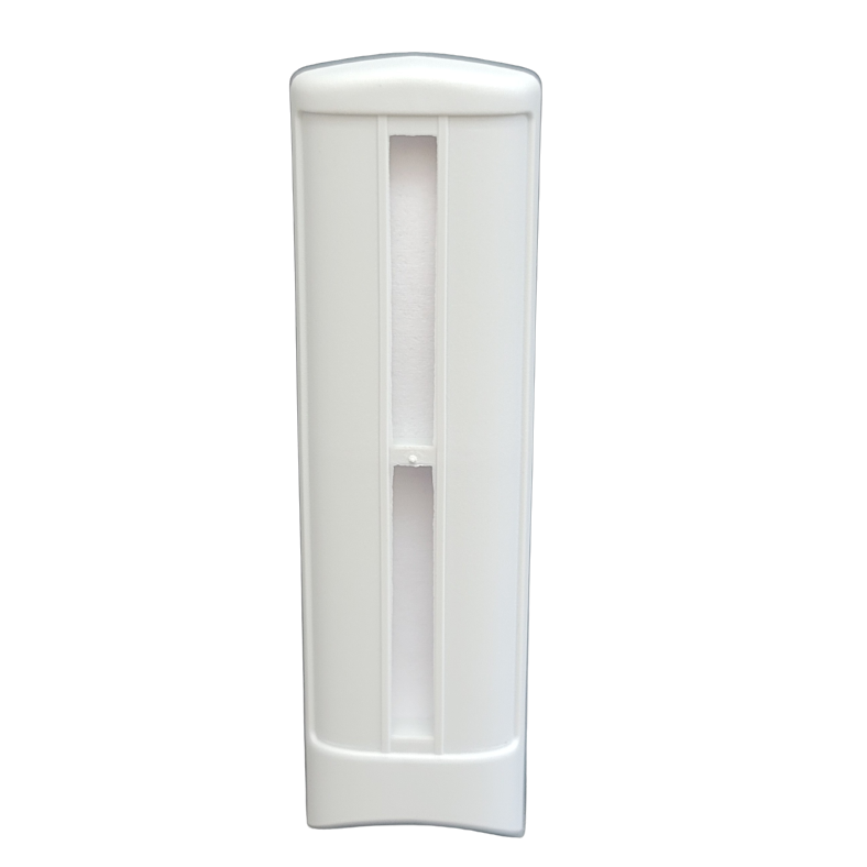 White, rectangular plastic wall dispenser with a vertical center window, designed for holding and dispensing Thermo Scientific E1 ClipTip, Scale Assembly 1 (4.5-14.2), All Non-Equalizer Multichannel products.