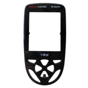 E1 ClipTip Top End Cover, 30μL (Thermo Scientific): Black plastic cover labeled 1-30μL, with button openings and a rectangular display cutout.