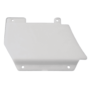 Rectangular white plastic E1 ClipTip Tubing Cover Right (Thermo Scientific) with four mounting holes, shown on a plain light background. Designed for compatibility with E1 ClipTip systems.