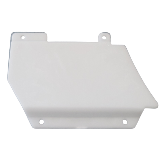 TS 1066130 Rectangular white plastic E1 ClipTip Tubing Cover Right (Thermo Scientific) with four mounting holes, shown on a plain light background. Designed for compatibility with E1 ClipTip systems.