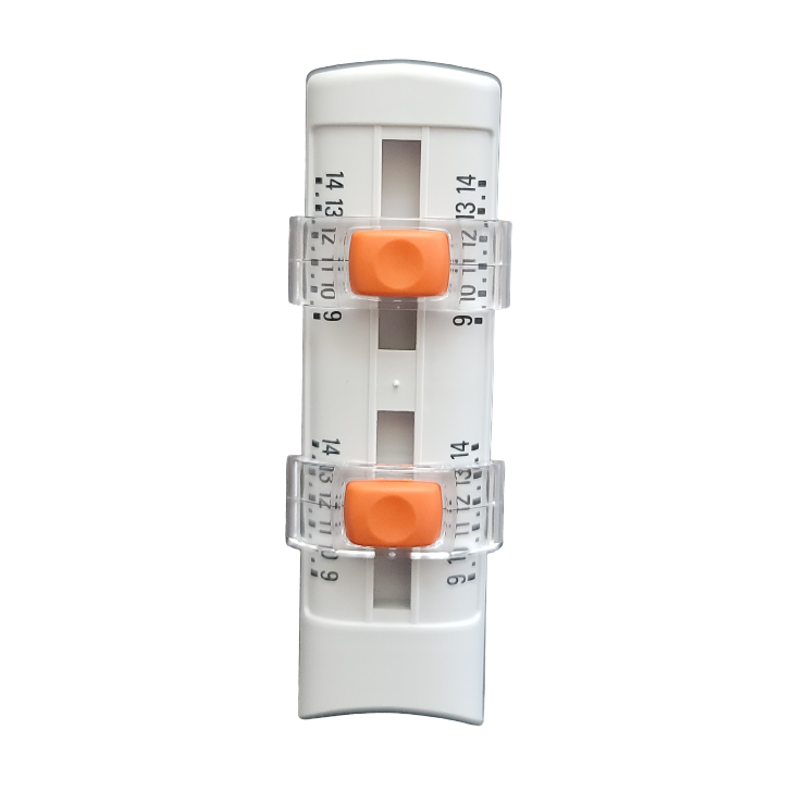 The E1 ClipTip Equalizer Scale Assembly 3 (9-14.2), orange, 8 channel, 96 format, 300μL by Thermo Scientific features numeric measurements and sliding markers for precise applications.