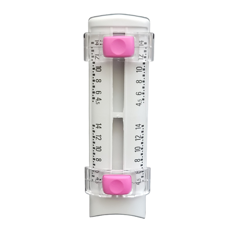 A close-up of the Thermo Scientific E1 ClipTip Equalizer Scale Assembly 1 (4.5-14.2), Pink, 8 Channel, 384 Format, 12.5μL—ideal for precise measurements in laboratory workflows—shown against a plain white background.