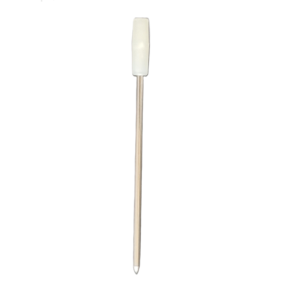 A single wooden stick with a white, rectangular marshmallow on one end recalls the slim design of the Thermo Scientific E1 ClipTip Ejector Rod Assembly 1, shown against a plain white background.