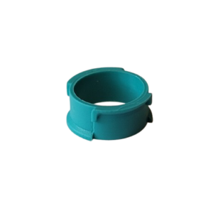 A turquoise plastic ring with three small external tabs, designed as the newer version cover for the Finnpipette Focus/Novus Single Channel 50μL (Thermo Scientific), is shown on a plain white background.