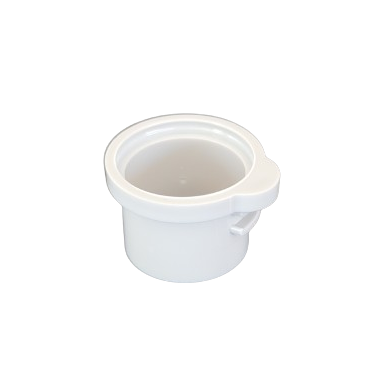 A white plastic container with a handle and wide round opening, ideal for use with Thermo Scientific Finnpipette F1 ClipTip Color Ring Multichannel Upgrade, Grey, 1-10µL in laboratory environments.