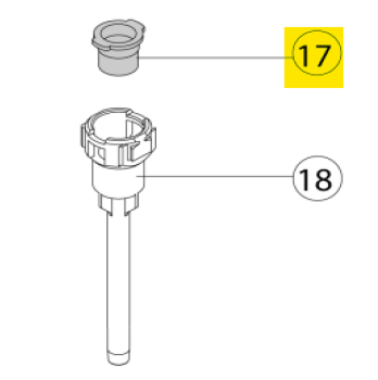 Labeled diagram showing part 17, a small round component, and part 18, a longer cylindrical component with a wider top, identified as the Acura 826 XS Lip Seal, 200μL (Socorex).