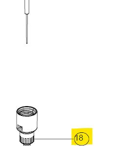 Diagram showing three labeled parts in the Acura 826 XS Barrel Assembly, 2μL (Socorex): part 12 is a ring, part 13 is a long rod with a connector, and part 18 is a cylindrical component attached to a rod.