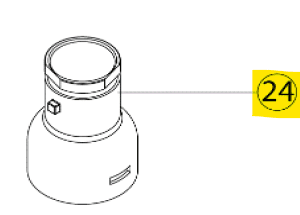 Technical line drawing of an Acura 835 / 835F Ejector Cap, 10mL (Socorex), a cylindrical mechanical part marked with the number 24 in a highlighted yellow circle.