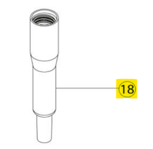 Line drawing of an Acura 835 / 835F Barrel, 2mL (Socorex), a cylindrical mechanical part labeled with the number 18 inside a yellow box.