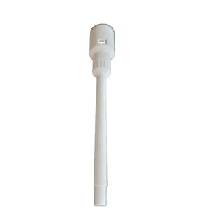 A white plastic pump dispenser tube featuring the Acura Barrel, 120-200μL (Socorex), is displayed upright against a plain background.