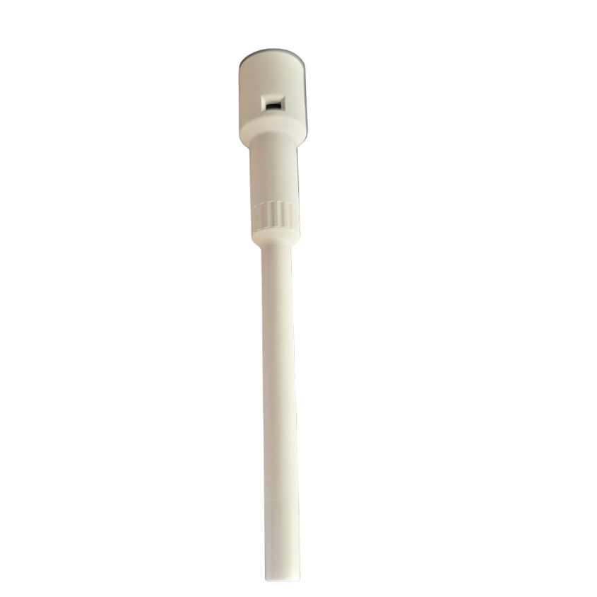 A white plastic Acura Barrel 250-1000μL spray pump (Socorex), newer version, with a long dip tube, photographed against a plain background.
