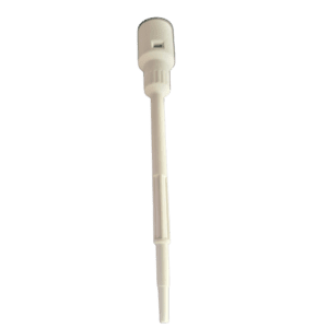 The Acura Barrel, Including PTFE Sleeve, 10Y Model (Socorex), is displayed vertically against a plain background with a white plastic dispensing pump and long dip tube.