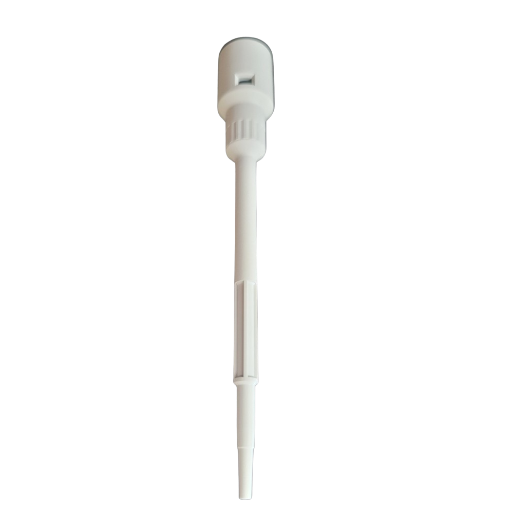 The Acura Barrel liquid dispenser, featuring a PTFE sleeve and available in 15μL or 20μL volumes (Socorex), is shown against a plain white background.