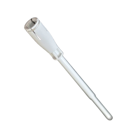 SO 825.918 The Acura Plunger, Including Circlip, 120-200μL (Socorex), features a white cylindrical handle and long slender shaft, displayed against a plain light background.