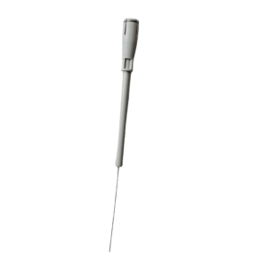 An Acura Plunger with Circlip, 1μL or 2μL (Socorex), shown isolated on a white background, featuring a precision plastic handle and a long, thin metal shaft.