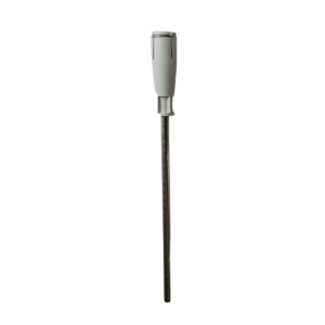 The Acura 826 XS Plunger, Including Circlip, 100μL (Socorex), features a gray and black cylindrical body with a slim metallic rod extending downward, and is shown isolated on a white background.