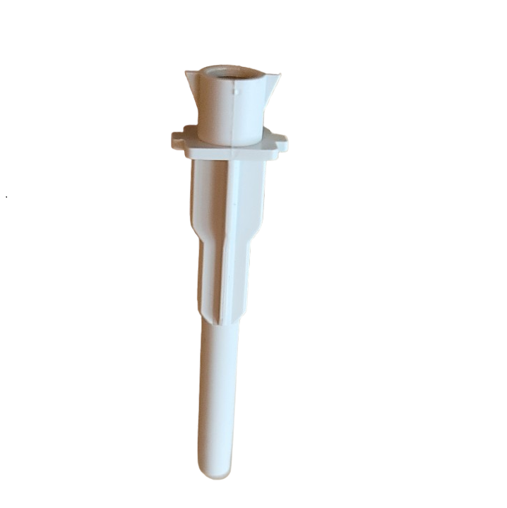 A white plastic Acura 855 Barrel, Including Tightness Part, 50μL (Socorex), with a flared top and grooved body, is photographed on a plain white background.