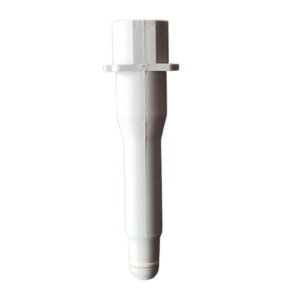 A white plastic Acura 855 Barrel with tightness part, 350μL (Socorex), featuring a flanged middle section, photographed against a plain background.