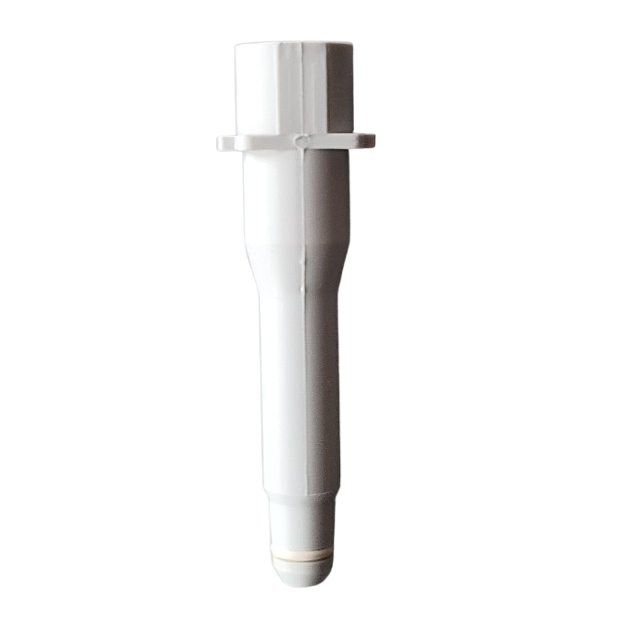 A white plastic Acura 855 Barrel with tightness part, 350μL (Socorex), featuring a flanged middle section, photographed against a plain background.