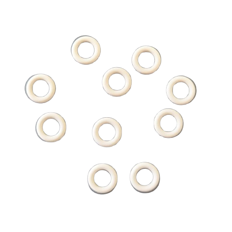 Ten Acura 855 Barrel O-Rings, 200μL, 10 pack (Socorex), are arranged in a loose pattern on a plain white background.